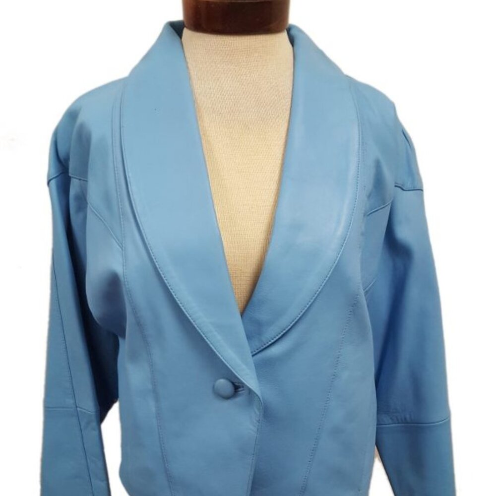 Women’s Vintage 1 Button Leather Short Jacket with Leather Pants Church Suit Set